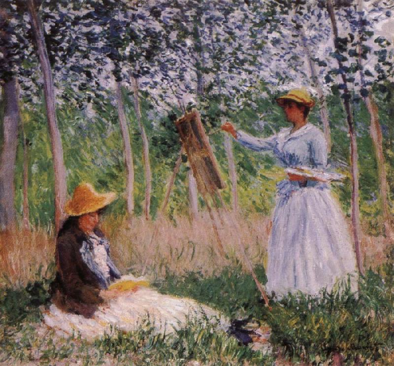 Claude Monet Suzanne Reading and Blanche Painting by the Marsh at Giverny oil painting image